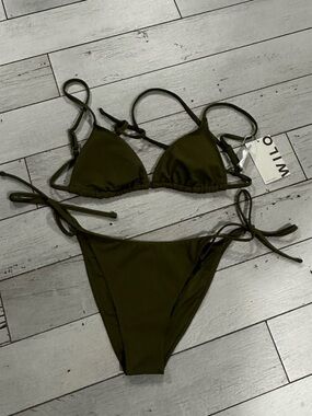 Triangle Tie-Side Bikini Set in Olive Green
